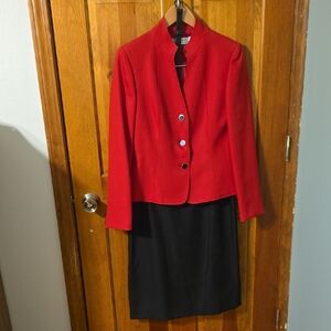 Tahari ASL Red Blazer with Black Skirt